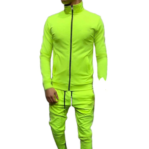 Conjunto Deportivo para Hombre en Verde Neón, Chaqueta con Cierre Completo y Cuello Alto, Corte Deportivo, Ligero, Spandex y Poliéster, Color Sólido, Bolsillos Laterales, Ropa Casual - Product Image 4