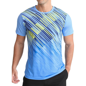 Camiseta Deportiva de Manga Corta para Hombre, Cuello Redondo, a Rayas, de Secado Rápido, Ajustada, de Poliéster Tejido, Largo Regular, con Estampado Amarillo y Verde - Product Image 1