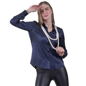 Camisas de Satén con Botones para Mujer, Manga Larga, Corte Entallado, Blusas Casuales de Oficina, Tops de Seda con Bolsillo - Product Image 1