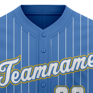 Camiseta de Béisbol Azul a Rayas, Manga Corta, con Botones, Uniforme de Equipo Personalizado, Transpirable, de Poliéster, Deportiva - Product Image 5