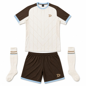 Uniforme de Fútbol Personalizado para Hombre, Blanco y Marrón con Estampado Geométrico, Manga Corta, Absorbe la Humedad, Ajuste Atlético, para Todas las Temporadas - Product Image 5