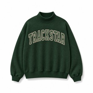 เสื้อสเวตเชิ้ตคอเต่าสีเขียวฟอเรสต์ Trackstar ลายตัวอักษรสีครีมแบบโทนเดียว ขอบริบเรียบสองชั้น แขนยาว สไตล์ลำลอง - Product Image 1