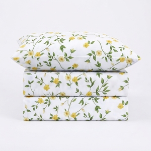 Parure de lit jaune à fleurs et 2 taies d'oreiller, ensemble classique 100% coton 150 fils/cm², qualité A, toutes saisons - Product Image 2