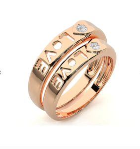 925 Sterling Silver Rose Gold Plated Love <b>Couple</b> <b>Rings</b> - Product Image 2