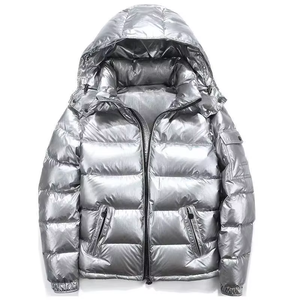 Men's <b>Red</b> Hooded Puffer Jacket Winter Casual Zipper Front Thick Polyester Wadding Windproof Coated PU <b>Material</b> - Product Image 6