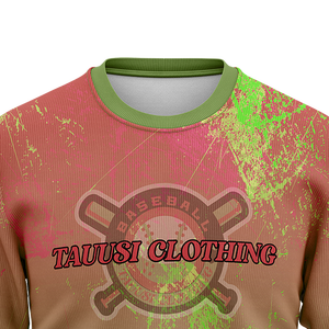 Sudadera de Cuello Redondo para Hombre, Color Verde Oliva con Detalles Rosados, Logotipo Personalizado, Diseño Gráfico de Béisbol, Manga Larga, para Entrenamiento en Equipo, Invierno - Product Image 4