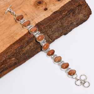 Pulsera de Plata con Piedra Solar Dorada de Forma Ovalada, Estilo Vintage, Plata de Ley 925, Joyería Bohemia, Regalo - Product Image 6