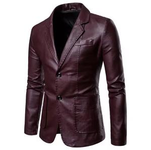 Unisex PU <b>Leather</b> <b>Blazer</b> Slim Fit Stand Collar Single Breasted Waterproof Smart Casual Jacket Regular Sleeve Solid Color Front - Product Image 1