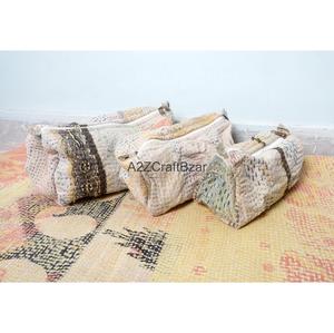 Custom Made Casual Handmade Quilted Silk Screen Printed Tassel Pattern Kantha Pouch Set Artisan Eco-Friendly Cosmetic Organizer - Product Image 4