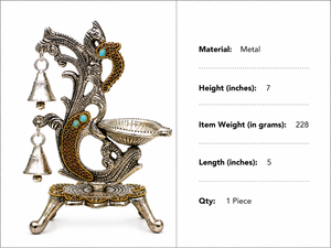 Soporte de latón para Diya con acabado plateado antiguo, estilo Art Déco, decorativo, con diseño de pavo real, impreso con UV, de lujo, ideal como pieza decorativa de mesa, artículo de regalo festivo y pieza de exhibición. - Product Image 6