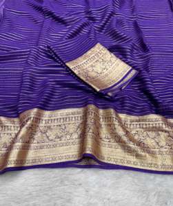 Sari en Georgette de Soie avec Bordure Tissée Lourde Style Moderne pour Soirée, Doublure Zari et Blouse en Viscose Contrastante - Product Image 2