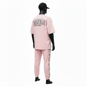 Ensemble 2 pièces homme en jersey de coton décontracté, t-shirt et pantalon jogger, tissu premium doux, 280 g/m², logo personnalisé thermocollé. - Product Image 5