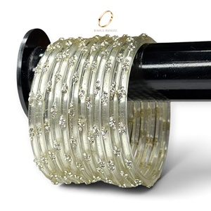 Bracelets en verre goutte de pluie de style cachemire, plaqués or, avec perles de cristal blanc ivoire, tendance, pour femmes, bijoux de mariage et de fête - Product Image 1