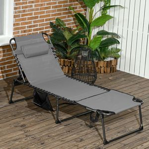 Sedia a Sdraio Pieghevole a 5 Livelli di Reclinazione con Foro per la Lettura, Tasca Laterale e Poggiatesta, Comoda Sedia da Spiaggia Grigia - Product Image 2
