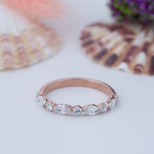 S925 Sterling Silver Rose Gold Marquise Cut Diamond Ring for Certified Simple Elegant Wedding Anniversary Jewelry - Product Image 1