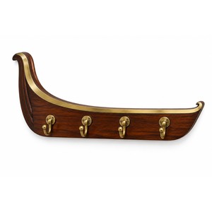 Mango Wood Kerala <b>Snake</b> Boat Key <b>Rack</b> with Brass Hooks - Handcrafted Wholesale - Product Image 1