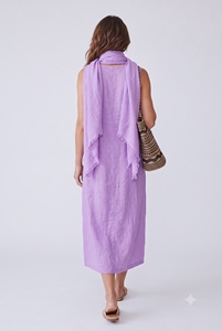 Robe midi pour femme en coton slub, col en V, tenue d'été, tenue de vacances, robe trapèze - Product Image 2
