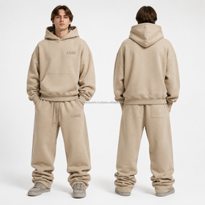 Ensemble de survêtement personnalisé avec logo imprimé en relief, coupe ample, en molleton épais, avec taille élastique et cordon de serrage, vêtements de sport - Product Image 4