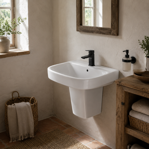 Hexa <b>Set</b> Water Resistant Ceramic Modern Half Washbasin Pedestal for Bathroom Vanities Hotel Hospital & Apartment Use - Product Image 4