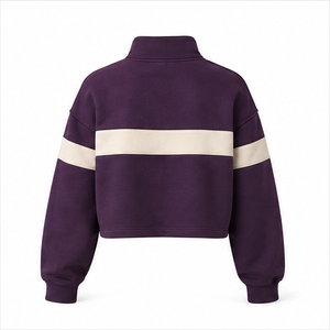 Customize Plum Smoke <b>Womens</b> Easy Fit <b>Half</b> <b>Zip</b> Cropped <b>Sweatshirt</b> Casual Layer Brushed Fleece WHZCROP-0014 - Product Image 2