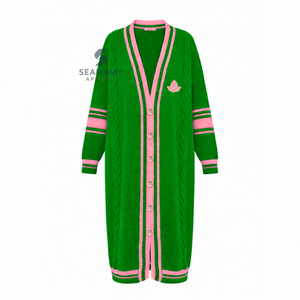 Alpha | Kapa | Alpha Sorority Women's Long Cardigan Embroidered <b>Cable</b> Knit Duster Color Block Acrylic Sweater Greek Apparel - Product Image 1