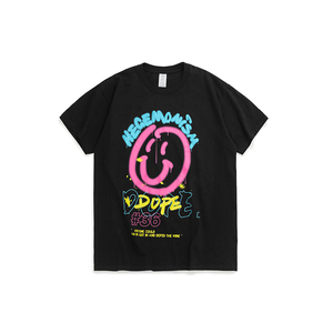 Hegemonismo Dope # Camiseta Negra de Estilo Urbano para Hombre, Manga Corta, Cuello Redondo, Corte Regular, Tela de Rizo, Transpirable - Product Image 1