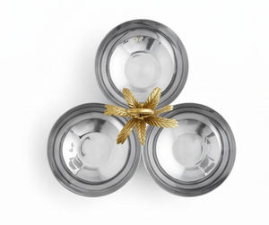 Tazón de Servir Metálico Premium de Tres Compartimentos con Asa de Palmera Dorada, Acabado Pulido, Estilo Glamuroso, Apto para Lavavajillas, para Fiestas - Product Image 4
