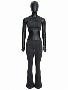 Ensemble de yoga gris anthracite tendance, style vintage, avec soutien-gorge de sport sans couture et leggings évasés, tenue de sport athlétique pour femme - Product Image 1