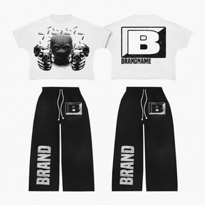 Ensemble t-shirt et pantalon imprimés, qualité supérieure, look tendance, style streetwear, unisexe. - Product Image 1