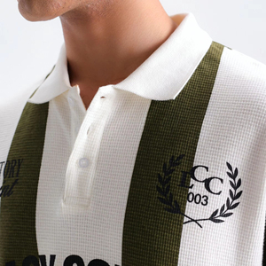เสื้อโปโลถักสำหรับผู้ชาย ลายทาง แขนสั้น ป้องกันรอยยับ พรีเมียม คอวี พิมพ์ลายสกรีน - Product Image 6