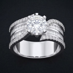 Luxury Round Diamond Engagement <b>Ring</b> Yellow Gold <b>Split</b> Shank Baguette Diamond Bridal <b>Ring</b> IGI Certified OEM Custom Jewelry - Product Image 5