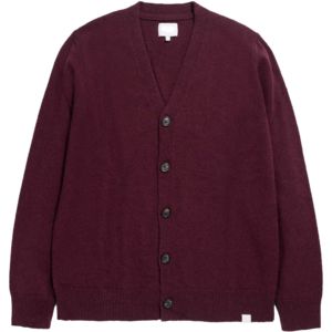 เสื้อคาร์ดิแกนไหมพรมขนสัตว์แท้ 100% สีเบอร์กันดี คอวี แขนยาว ติดกระดุม สไตล์มินิมอล สำหรับผู้หญิง เหมาะสำหรับใส่ในฤดูใบไม้ร่วง - Product Image 1