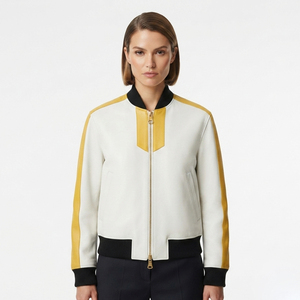 Blouson Bomber en Cuir pour Femme, Fermeture Éclair Intégrale, Col Rond, Qualité Premium - Product Image 1