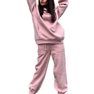 Unisex Oversized Turtleneck <b>Sweatshirt</b> Set Solid <b>Pink</b> French Terry Pullover Jogger Outfit Autumn Casual Wear - Product Image 6