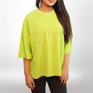 T-shirt décontracté pour femme, col rond, rouge uni, coupe ample, épaules tombantes, manches courtes, 100 % coton, écologique - Product Image 6