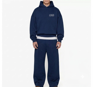Mens Cotton Fleece Hooded Casual Solid Tracksuit Athletic Streetwear Set Custom Logo - Product Image 5