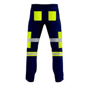 Pantalon de travail réfléchissant bleu marine pour homme, taille élastique avec cordon de serrage, tissu tricoté respirant de poids moyen, design à rayures latérales - Product Image 2