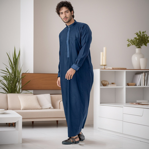 Men Black Polyester Thobe Long Sleeve Ankle Length Sweetheart Neckline Embroidered Breathable Casual Daily Wear Eid Party - Product Image 2