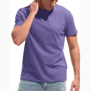 Camiseta de Manga Corta para Hombre, Cuello Redondo, Color Morado Sólido, Corte Ajustado, Informal, 100% Algodón, Tejido de Punto Jersey, Largo Regular 2027 - Product Image 2