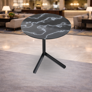 Mesa Auxiliar Moderna y Duradera con Base de Trípode de Metal Negro y Tapa Metálica con Patrón de Rayos, Mueble Contemporáneo para Sala de Estar - Product Image 4