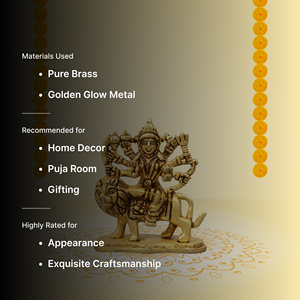 Escultura Artesanal de la Diosa Durga en Latón, 3 Pulgadas, Tono Dorado, Figura de Divinidad Hindú Montada en un León, para Regalo o Decoración - Product Image 4