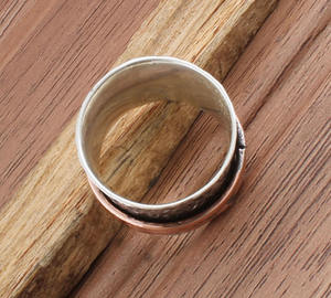 Anillo de Plata de Ley 925 Martillado para Mujer, Estilo Vintage, Sólido, Giratorio, con Tres Capas de Cobre, Anillo Ancho de Boda, Venta al por Mayor - Product Image 5