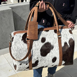 Hair on Leather Duffle <b>Bag</b> Genuine Cowhide Vintage Fashion Zipper Portable Travel Luggage Large Capacity Weekender LHDB-0012 - Product Image 1