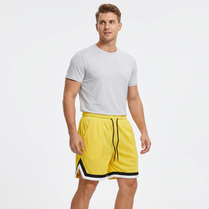 Custom Front Solid <b>Yellow</b> Mesh Basketball <b>Shorts</b> <b>Mens</b> Elastic Drawstring Athletic <b>Shorts</b> Wholesale OEM Breathable High Street - Product Image 1