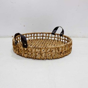 Water Hyacinth Serving Tray Decorative Storage <b>Basket</b> with Leather Handles for Coffee <b>Table</b> Home - Product Image 2