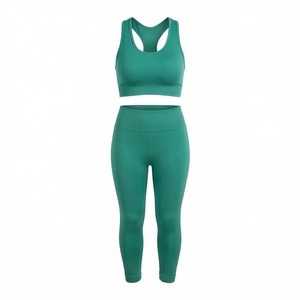 Ensemble de vêtements de yoga d'extérieur à séchage rapide avec logo personnalisé, haut épaules dénudées et leggings, vêtements de sport pour femmes, vente en gros - Product Image 1