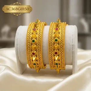 24K Gold Plated Stone <b>Bangle</b> <b>Set</b> Tunisian Arabic Style Elegant Bracelets for Women Festival Jewelry - Product Image 1