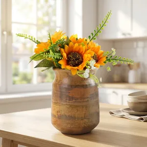 Vase à fleurs en bois de manguier, forme de pot, vase en bois pour la décoration de la maison, salon, chambre, cuisine, bureau, décoration de table, naturel - Product Image 6