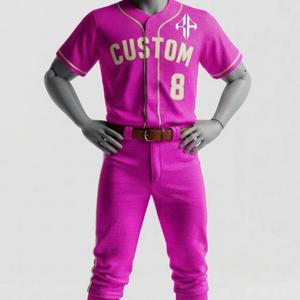 Uniforme de Béisbol de Manga Corta para Hombre, Color Rosa y Blanco, con Estampado Sublimado, Material 100% Poliéster de Alta Calidad, por RIVIAN ATLANTIC - Product Image 1