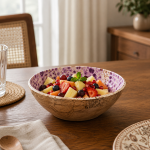 Handcrafted <b>Mango</b> <b>Wood</b> Enamel Printed Salad <b>Bowl</b> | Premium Wooden Serving <b>Bowl</b> for Fruits, Pasta, Snacks, Kitchen & Dining Decor - Product Image 3